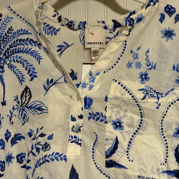 Industry Women's Blue and White Button-Up Shirt - Size Large - Picture 2 of 2